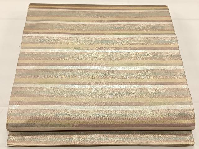 平和屋着物◎六通柄袋帯 横縞 引箔 正絹 逸品 CAAX3526qv