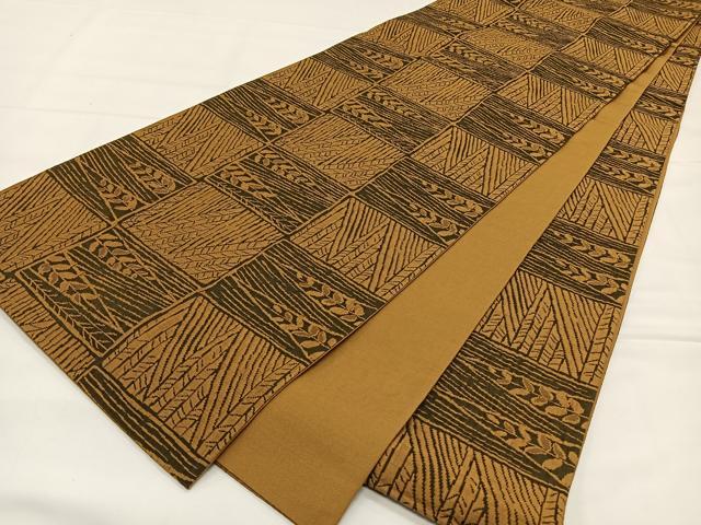 平和屋着物◎全通柄袋帯 ふくれ織 草葉文 正絹 逸品 CAAX3531qv