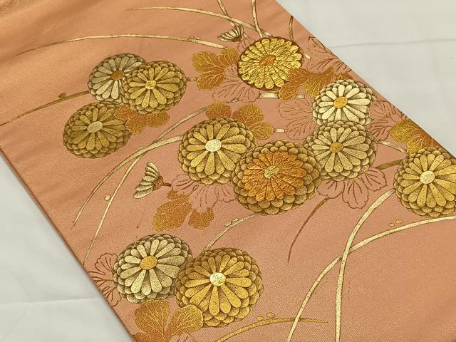 平和屋着物◎太鼓柄袋帯 刺繍 菊 金彩 正絹 逸品 CAAX3594qv