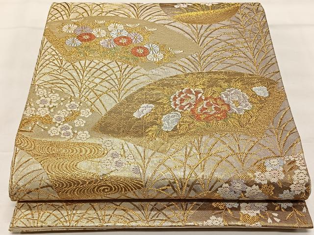 平和屋着物◎六通柄袋帯 唐織 地紙花文 金糸 やまと誂製 正絹 逸品 CAAX3595qv