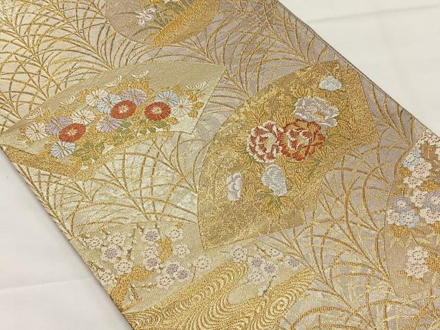 平和屋着物◎六通柄袋帯 唐織 地紙花文 金糸 やまと誂製 正絹 逸品 CAAX3595qv