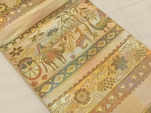 平和屋着物◎西陣 六通柄袋帯 横段抽象花文 金糸 正絹 逸品 CAAX3600qv