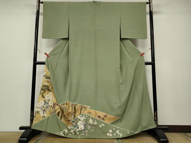 平和屋着物●豪華色留袖 駒刺繍 草花文 金彩 正絹 逸品 CAAX4411ut