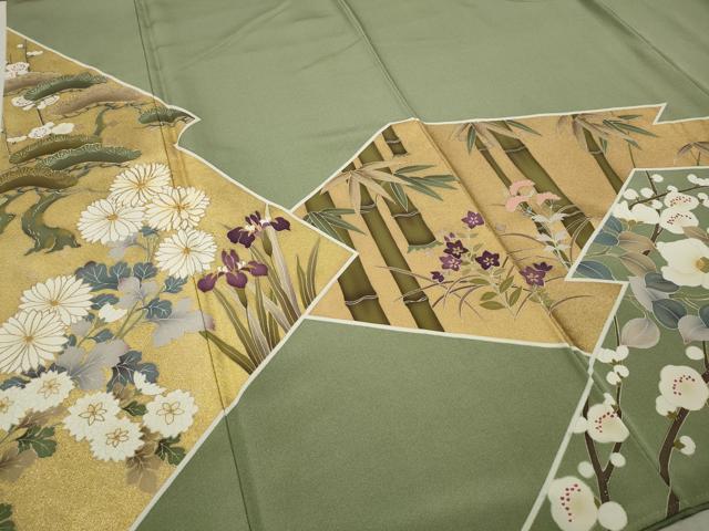 平和屋着物●豪華色留袖 駒刺繍 草花文 金彩 正絹 逸品 CAAX4411ut