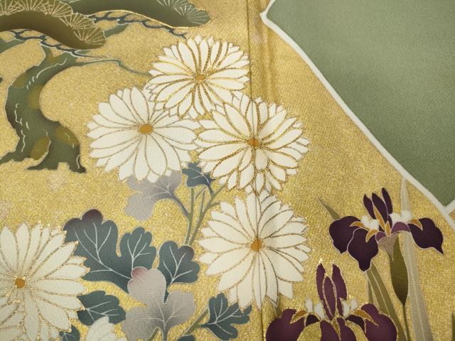 平和屋着物●豪華色留袖 駒刺繍 草花文 金彩 正絹 逸品 CAAX4411ut