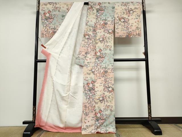 平和屋着物●上質な小紋 扇面花鳥文 金彩 正絹 逸品 CAAX4419ut