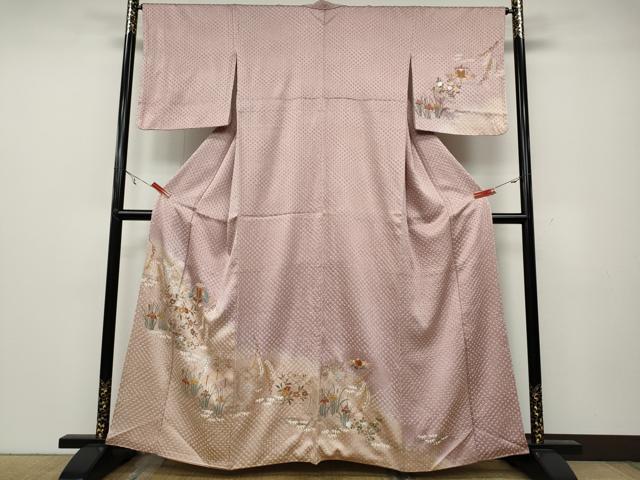 平和屋着物●訪問着 絞り 刺繍 流水吉祥花文 暈し染め 金銀彩 正絹 逸品 CAAX4421ut