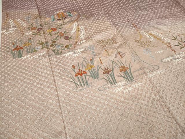 平和屋着物●訪問着 絞り 刺繍 流水吉祥花文 暈し染め 金銀彩 正絹 逸品 CAAX4421ut