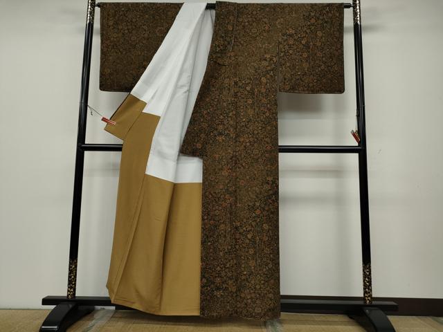 平和屋着物●上質な小紋 更紗花唐草文 鬼しぼ縮緬 正絹 逸品 CAAX4463ut