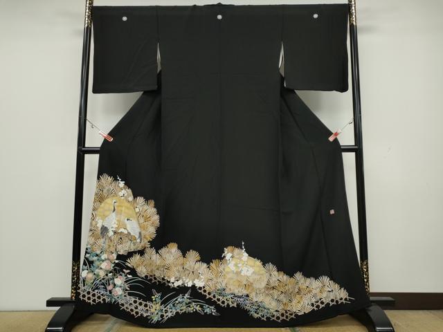 平和屋着物●豪華黒留袖 友禅 作家物 竹垣鶴草花文 ますいわ屋扱い 正絹 逸品 CAAX4665ut