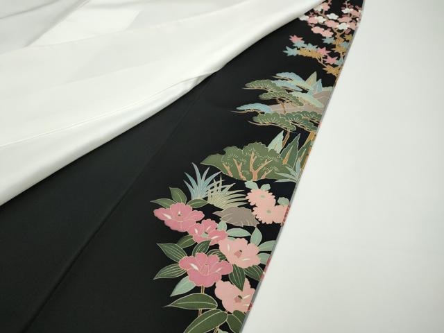 平和屋着物●豪華黒留袖 友禅 作家物 飛鳥草花文 正絹 逸品 CAAX4667ut