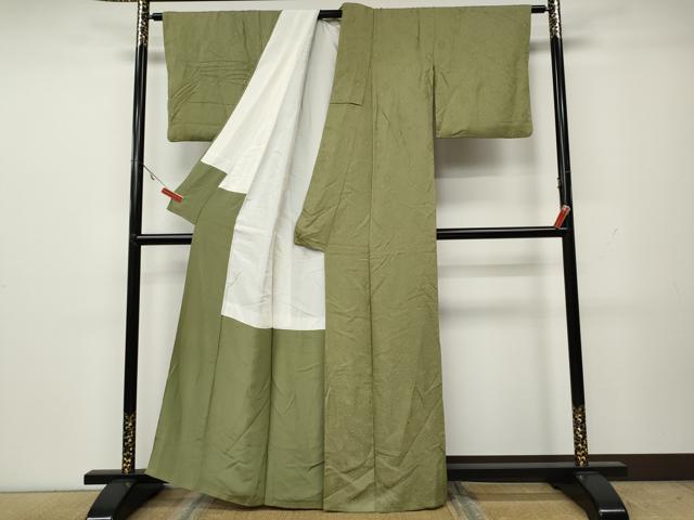 平和屋着物●上質な色無地 辻が花地紋 黄海松茶色 正絹 逸品 CAAX4678ut