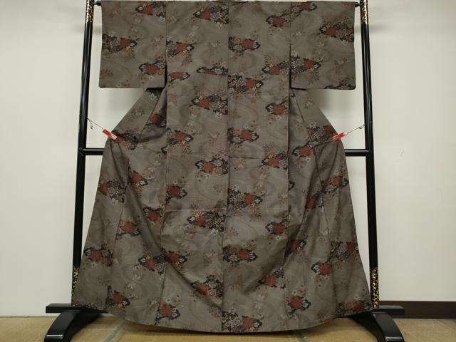 平和屋着物●本場大島紬 9マルキ 雲取り草花文 正絹 逸品 CAAX4686ut