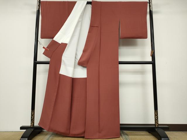 平和屋着物●上質な色無地 甚三紅色 反端付き 正絹 逸品 CAAX4694ut