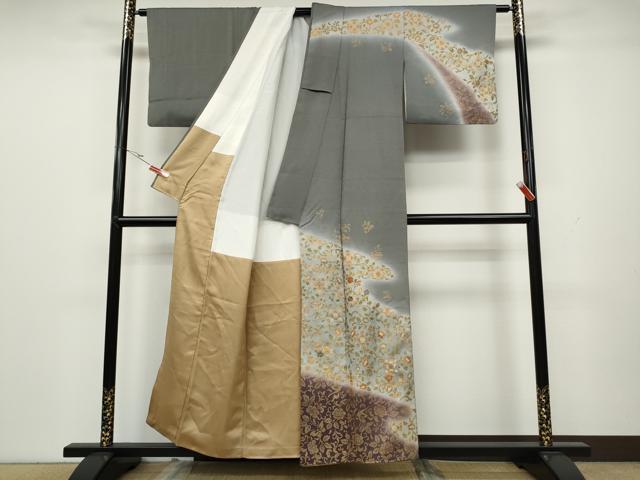 平和屋着物●訪問着 駒刺繍 更紗花唐草文 暈し染め 金彩 正絹 逸品 CAAX4699ut