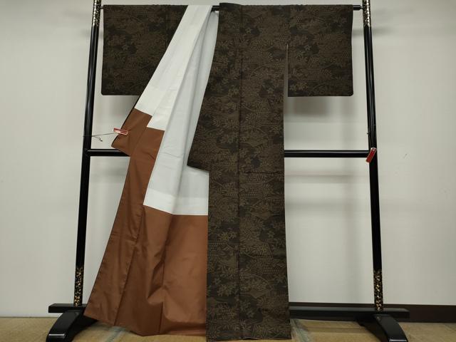 平和屋着物●上質な紬 地紙草花文 正絹 逸品 CAAX4713ut