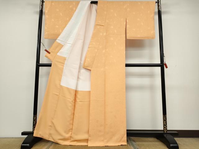 平和屋着物●上質な色無地 花唐草地紋 杏色 正絹 逸品 CAAX4745ut