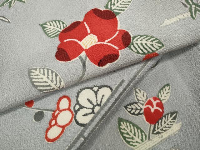 平和屋着物●上質な小紋 型染め 流水枝花文 鬼しぼ縮緬 正絹 逸品 CAAX4752ut