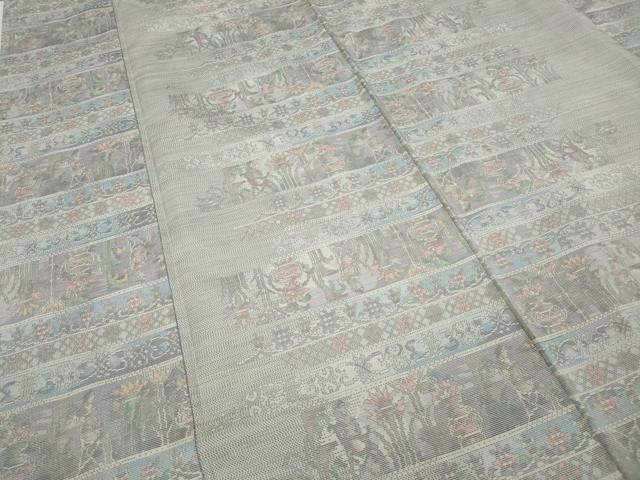 平和屋着物●本場大島紬 白大島 9マルキ 横段人物吉祥花文 正絹 逸品 CAAX4758ut