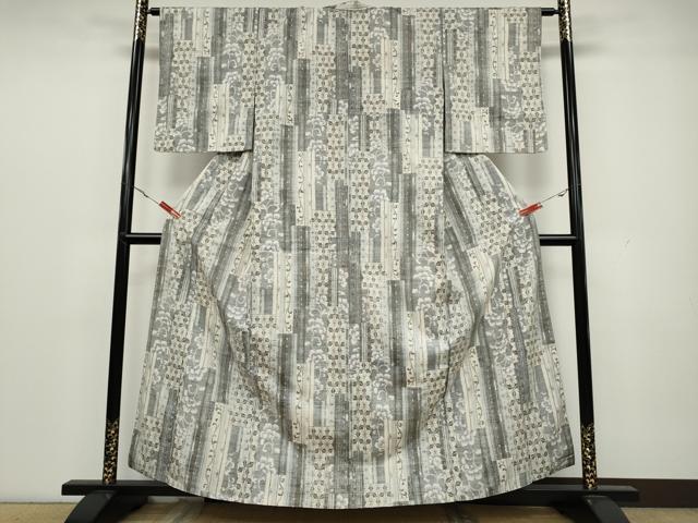 平和屋着物●上質な紬 短冊重ね麻の葉花唐草文 正絹 逸品 CAAX4767ut