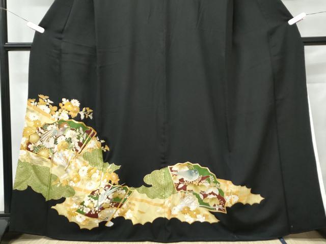 平和屋着物■豪華黒留袖 駒刺繍 桧扇花鳥文 金銀糸 正絹 逸品 CAAX4991th