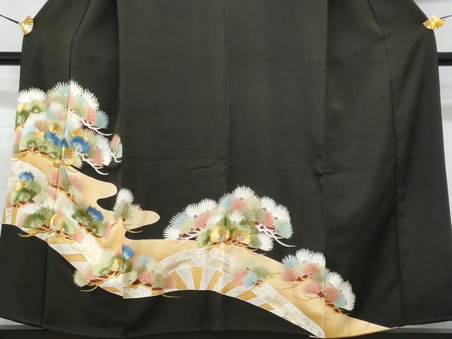 平和屋着物■豪華黒留袖 刺繍 片輪車枝松文 暈し染め 金銀彩 正絹 逸品 CAAX5490fb