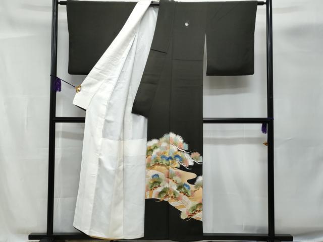 平和屋着物■豪華黒留袖 刺繍 片輪車枝松文 暈し染め 金銀彩 正絹 逸品 CAAX5490fb