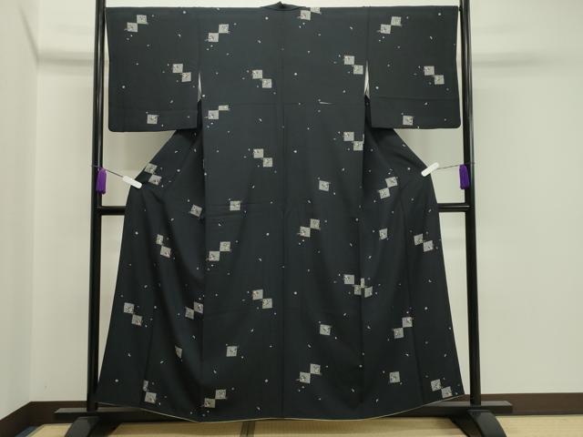 平和屋着物●上質な小紋 瓢箪 舞桜文 黒地 正絹 逸品 CAAX5609gh