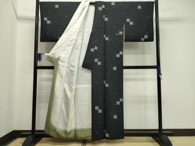 平和屋着物●上質な小紋 瓢箪 舞桜文 黒地 正絹 逸品 CAAX5609gh