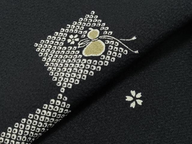 平和屋着物●上質な小紋 瓢箪 舞桜文 黒地 正絹 逸品 CAAX5609gh