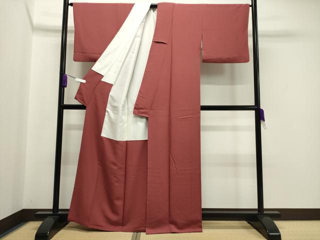 平和屋着物●上質な色無地 臙脂色 正絹 逸品 CAAX5663gh