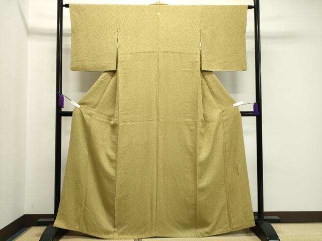 平和屋着物●本草木染作家 瑞寶 色無地 吉祥地紋 芥子色 正絹 逸品 CAAX5729gh