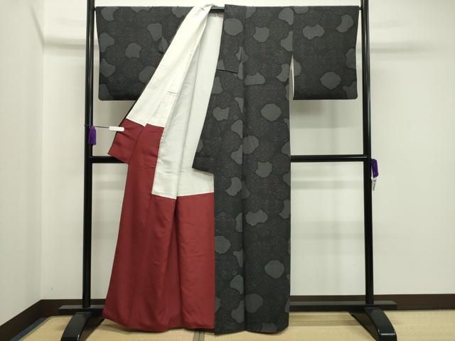 平和屋着物●上質な小紋 吉祥花文 黒地 正絹 逸品 CAAX5775gh