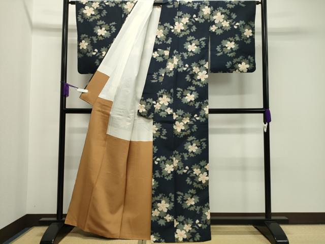 平和屋着物●上質な紬 草花文 正絹 逸品 CAAX5836gh