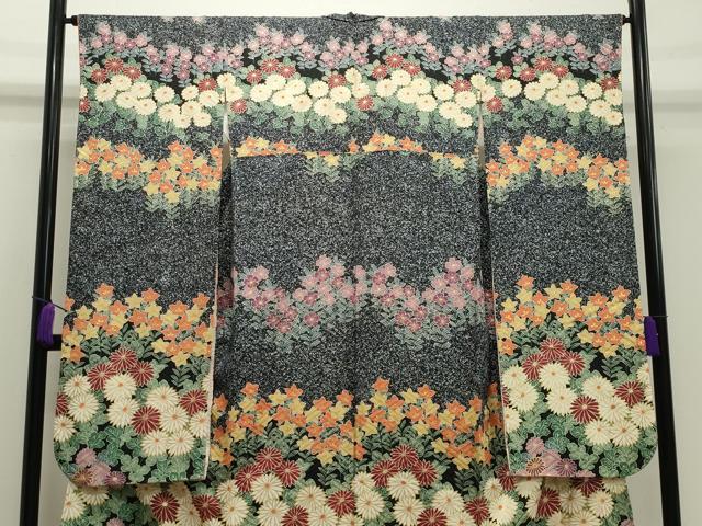 平和屋着物●豪華振袖 作家物 草花文 黒地 金彩 正絹 逸品 CAAX5844gh