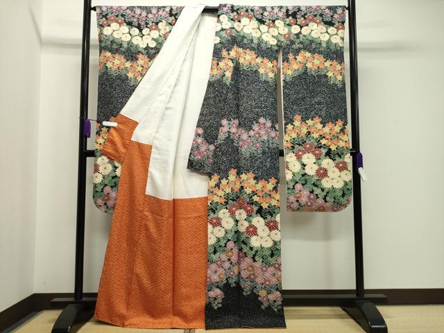 平和屋着物●豪華振袖 作家物 草花文 黒地 金彩 正絹 逸品 CAAX5844gh