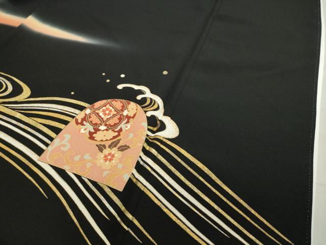 平和屋着物●豪華黒留袖 駒刺繍 立波飛鶴花文 暈し染め 金銀彩 正絹 逸品 CAAX5855gh