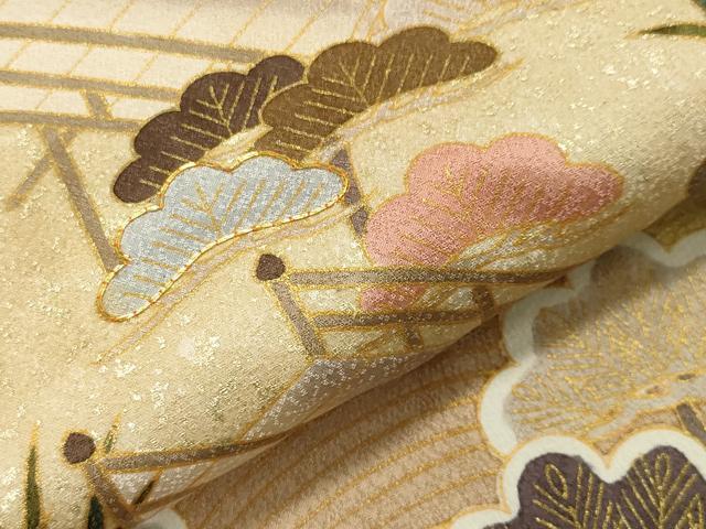 平和屋着物●訪問着 駒刺繍 渡り橋松花文 金彩 正絹 逸品 未使用 CAAX5866gh