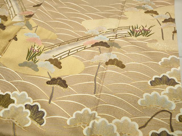平和屋着物●訪問着 駒刺繍 渡り橋松花文 金彩 正絹 逸品 未使用 CAAX5866gh