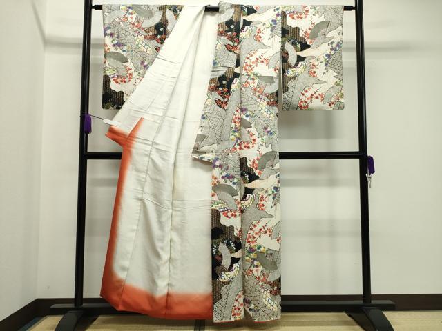 平和屋着物●上質な小紋 扇面草花文 金彩 正絹 逸品 CAAX5890gh