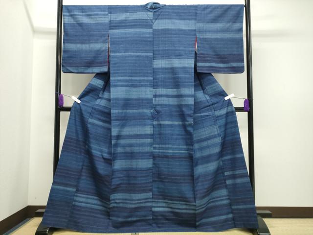 平和屋着物●上質な紬 横段文 正絹 逸品 CAAX5907gh