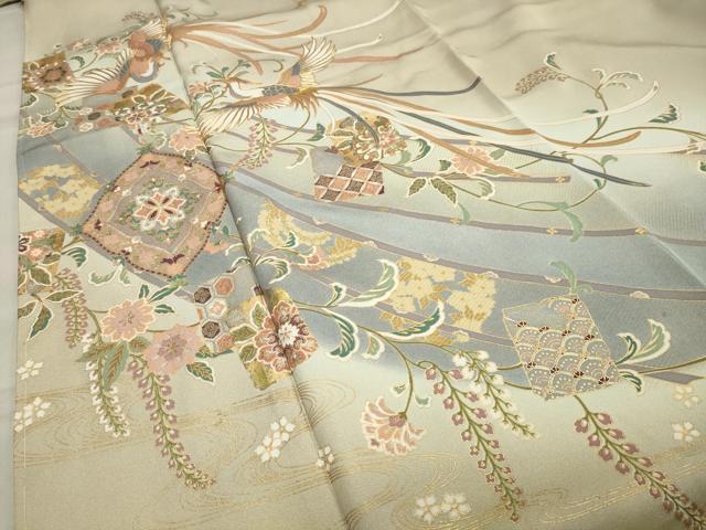 平和屋着物●豪華色留袖 駒刺繍 鳳凰花唐草文 暈し染め 金銀彩 三越扱い 正絹 逸品 未使用 CAAX5994gh