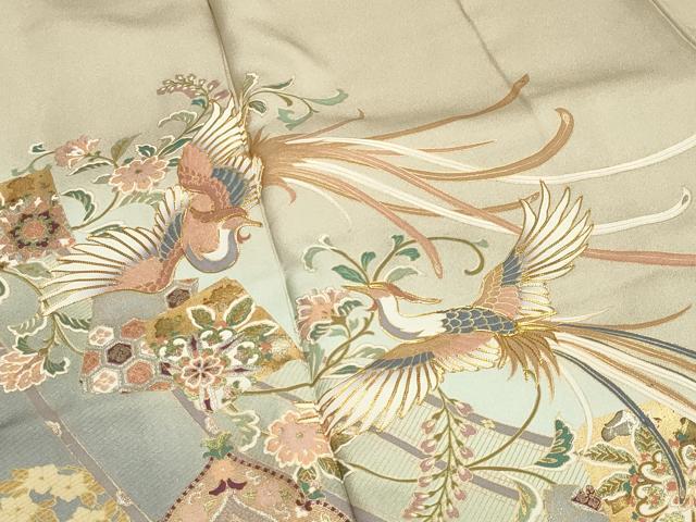 平和屋着物●豪華色留袖 駒刺繍 鳳凰花唐草文 暈し染め 金銀彩 三越扱い 正絹 逸品 未使用 CAAX5994gh