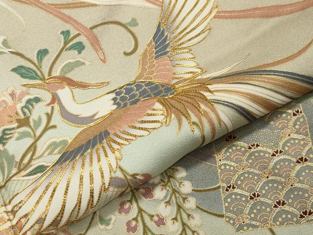 平和屋着物●豪華色留袖 駒刺繍 鳳凰花唐草文 暈し染め 金銀彩 三越扱い 正絹 逸品 未使用 CAAX5994gh
