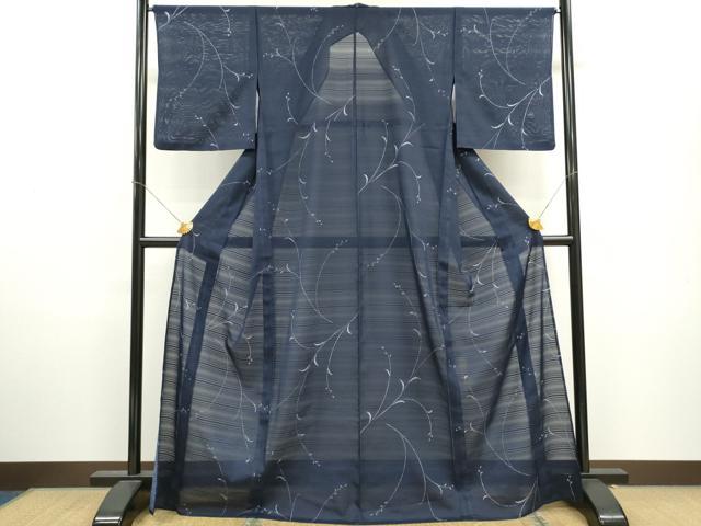 平和屋着物*夏物 小紋 変わり絽 枝葉文 洗える着物 CAAX6255ze