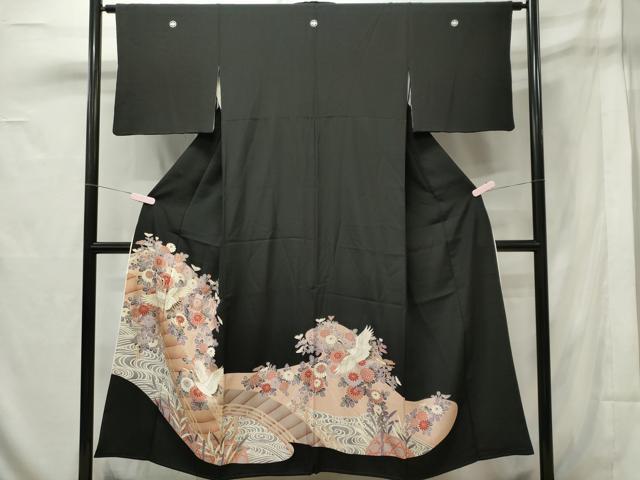 平和屋着物■豪華黒留袖 駒刺繍 渡り橋流水飛鶴花文 金彩 正絹 逸品 CAAX6466ou