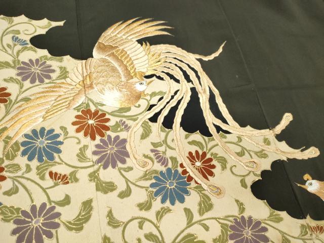 平和屋着物■豪華黒留袖 刺繍 尾長鳥花唐草文 金彩 正絹 逸品 CAAX6468ou