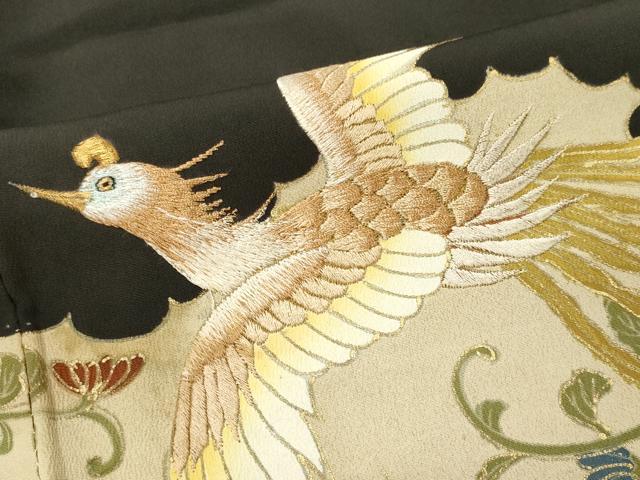 平和屋着物■豪華黒留袖 刺繍 尾長鳥花唐草文 金彩 正絹 逸品 CAAX6468ou