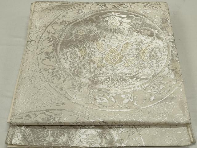 平和屋着物◎六通柄 京袋帯 正倉院更紗花文 銀糸 正絹 逸品 CAAX6793ou