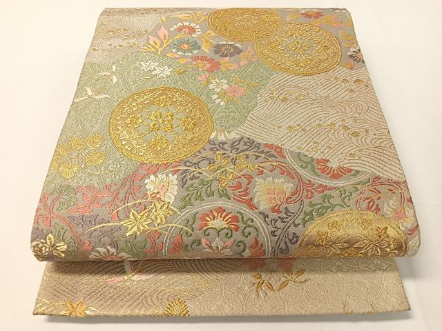 平和屋着物▼六通柄袋帯 唐織 道長更紗花鳥丸文 金糸 正絹 逸品 CAAX7059vp